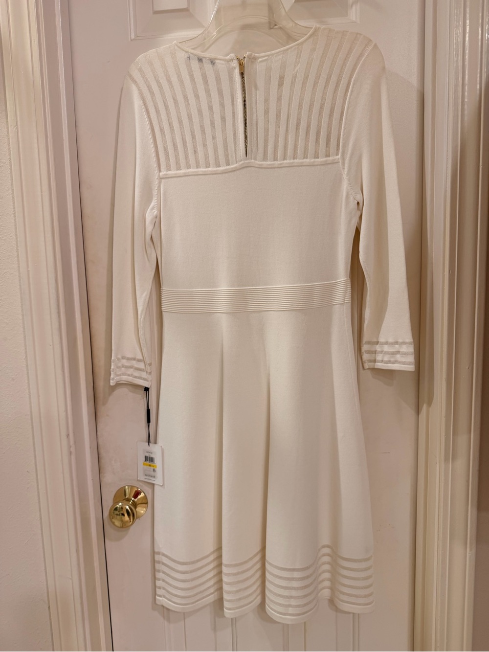 Calvin Klein Ivory Long-Sleeve Knit Fit & Flare Dress with Sheer details, Sz M - Picture 10 of 16